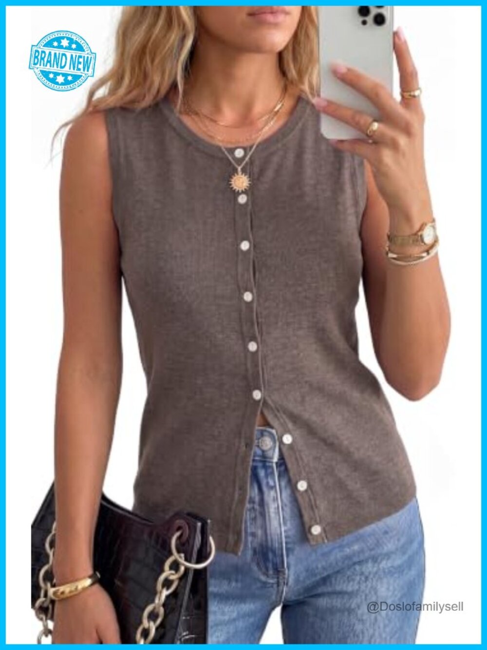 Wool Blend Non See Through Button Down Tank Top Sleeveless Business Casual